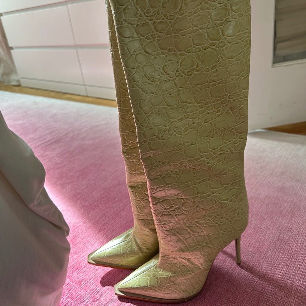 Schutz Mariana CROCODILE-EMBOSSED LEATHER BOOT